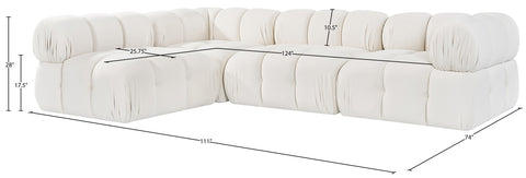 Camden Cream Velvet Performance Fabric Upholstered Sectional, 4-Piece