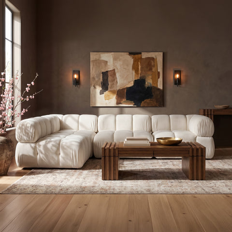Camden Cream Velvet Performance Fabric Upholstered Sectional, 4-Piece