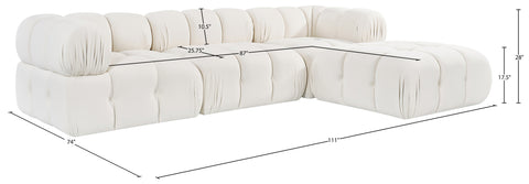 Camden Cream Velvet Performance Fabric Upholstered Sectional, 4-Piece (Style 2)