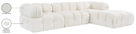 Camden Cream Velvet Performance Fabric Upholstered Sectional, 4-Piece (Style 2)