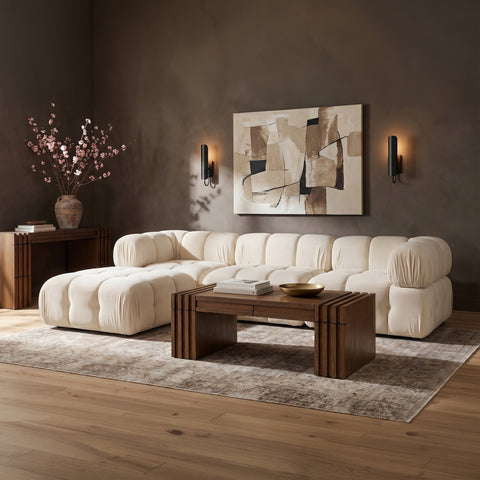 Camden Cream Velvet Performance Fabric Upholstered Sectional, 4-Piece (Style 2)