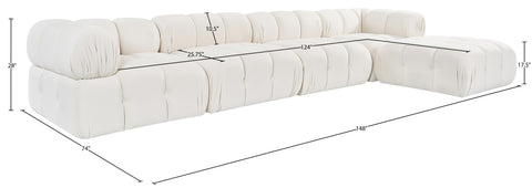 Camden Cream Velvet Performance Fabric Upholstered Sectional, 5-Piece