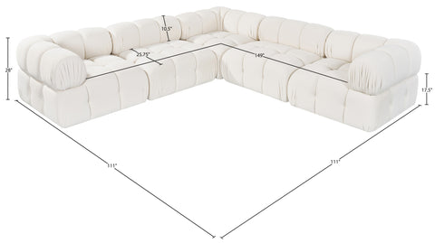 Camden Cream Velvet Performance Fabric Upholstered Sectional, 5-Piece (Style 3)