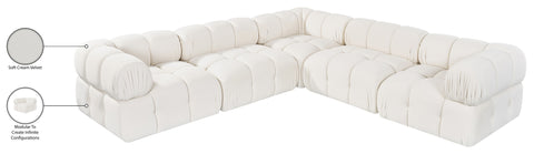 Camden Cream Velvet Performance Fabric Upholstered Sectional, 5-Piece (Style 3)