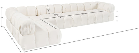 Camden Cream Velvet Performance Fabric Upholstered Sectional, 5-Piece (Style 4)