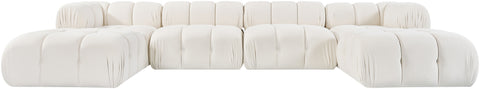 Camden Cream Velvet Performance Fabric Upholstered Sectional, 6-Piece (Style 4)