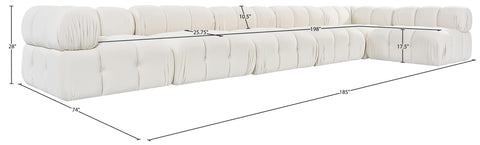 Camden Cream Velvet Performance Fabric Upholstered Sectional, 6-Piece (Style 6)