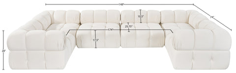 Camden Cream Velvet Performance Fabric Upholstered Sectional, 6-Piece (Style 7)