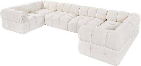 Camden Cream Velvet Performance Fabric Upholstered Sectional, 6-Piece (Style 7)