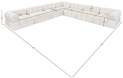 Camden Cream Velvet Performance Fabric Upholstered Sectional, 7-Piece