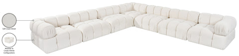 Camden Cream Velvet Performance Fabric Upholstered Sectional, 7-Piece