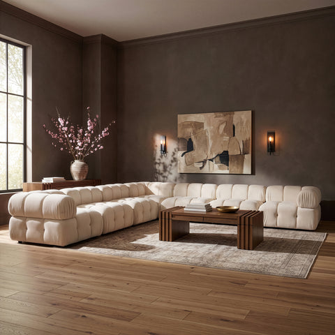 Camden Cream Velvet Performance Fabric Upholstered Sectional, 7-Piece