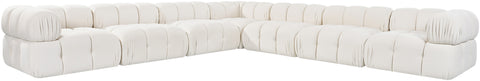 Camden Cream Velvet Performance Fabric Upholstered Sectional, 7-Piece