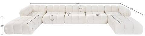 Camden Cream Velvet Performance Fabric Upholstered Sectional, 7-Piece (Style 3)