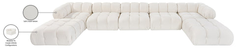 Camden Cream Velvet Performance Fabric Upholstered Sectional, 7-Piece (Style 3)