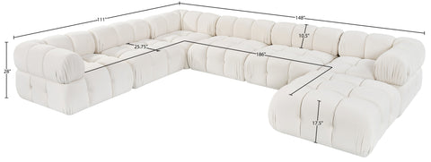 Camden Cream Velvet Performance Fabric Upholstered Sectional, 7-Piece (Style 7)