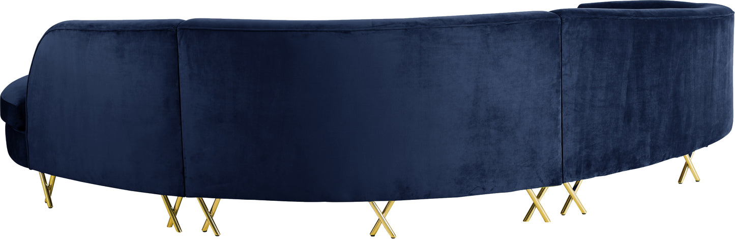 simba navy velvet 3pc. sectional sectional