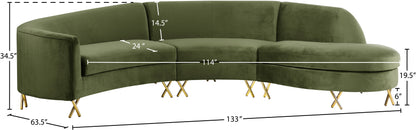 Simba Olive Velvet 3pc. Sectional Sectional