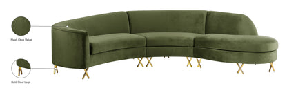 Simba Olive Velvet 3pc. Sectional Sectional