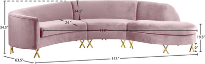 Simba Pink Velvet 3pc. Sectional Sectional