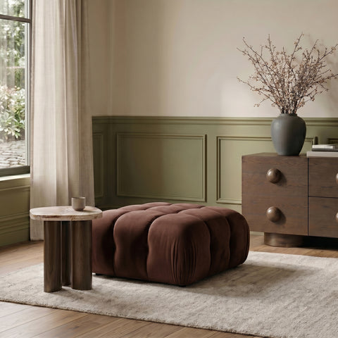 Camden Rose Velvet Performance Fabric Upholstered Ottoman, 1 Piece