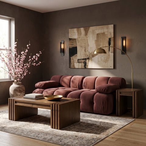 Camden Rose Velvet Performance Fabric Upholstered Sofa, 2-Piece (Style 2)
