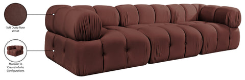 Camden Rose Velvet Performance Fabric Upholstered Sofa, 3-Piece