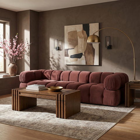 Camden Rose Velvet Performance Fabric Upholstered Sofa, 3-Piece