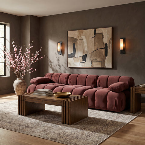 Camden Rose Velvet Performance Fabric Upholstered Sofa, 3-Piece (Style 2)