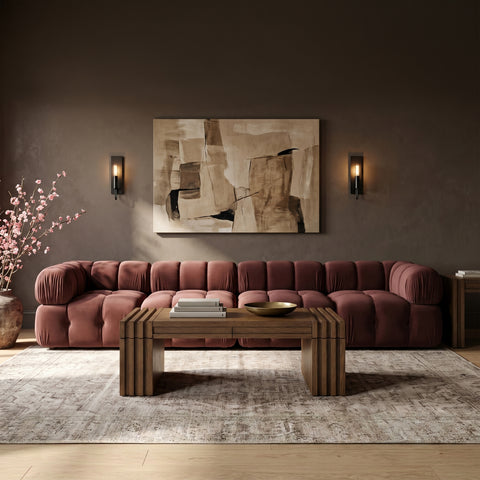 Camden Rose Velvet Performance Fabric Upholstered Sofa, 4-Piece