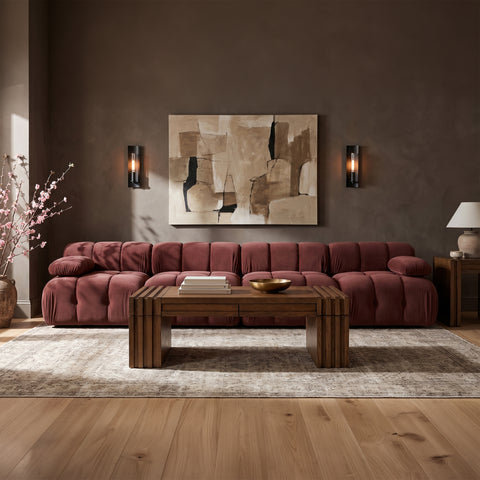 Camden Rose Velvet Performance Fabric Upholstered Sofa, 4-Piece (Style 2)