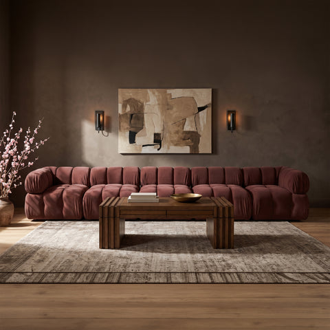 Camden Rose Velvet Performance Fabric Upholstered Sofa, 5-Piece
