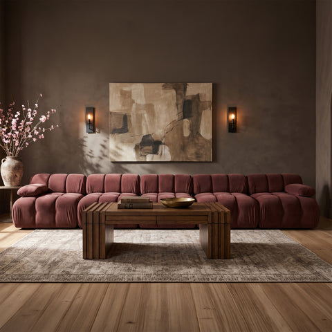 Camden Rose Velvet Performance Fabric Upholstered Sofa, 5-Piece (Style 2)