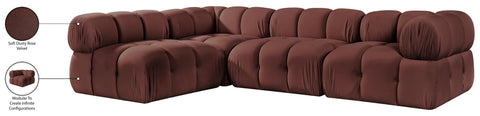 Camden Rose Velvet Performance Fabric Upholstered Sectional, 4-Piece