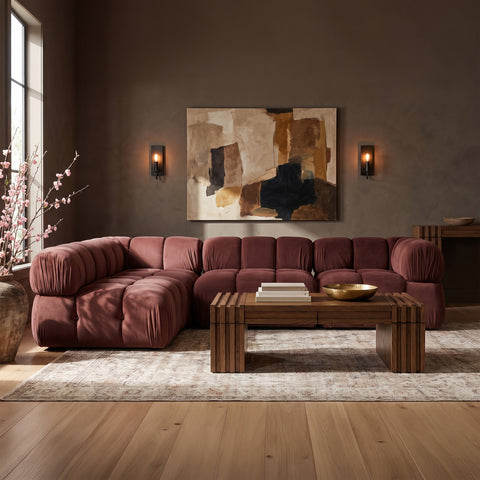 Camden Rose Velvet Performance Fabric Upholstered Sectional, 4-Piece