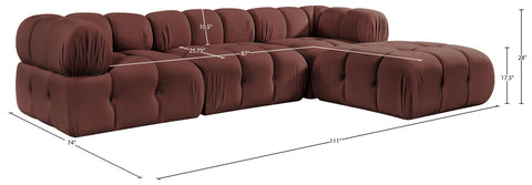 Camden Rose Velvet Performance Fabric Upholstered Sectional, 4-Piece (Style 2)