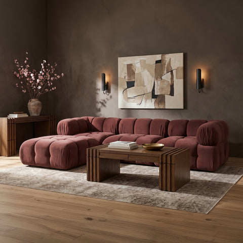 Camden Rose Velvet Performance Fabric Upholstered Sectional, 4-Piece (Style 2)