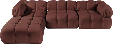 Camden Rose Velvet Performance Fabric Upholstered Sectional, 4-Piece (Style 2)
