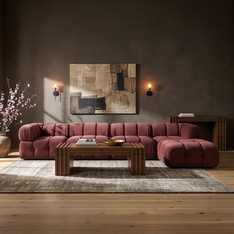 Camden Rose Velvet Performance Fabric Upholstered Sectional, 5-Piece