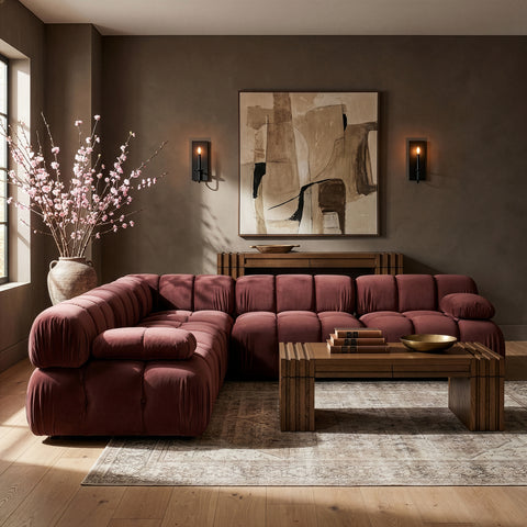 Camden Rose Velvet Performance Fabric Upholstered Sectional, 5-Piece (Style 2)