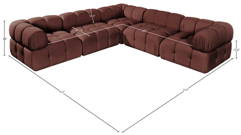 Camden Rose Velvet Performance Fabric Upholstered Sectional, 5-Piece (Style 3)