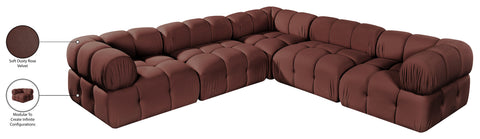 Camden Rose Velvet Performance Fabric Upholstered Sectional, 5-Piece (Style 3)