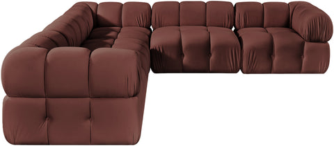 Camden Rose Velvet Performance Fabric Upholstered Sectional, 5-Piece (Style 3)