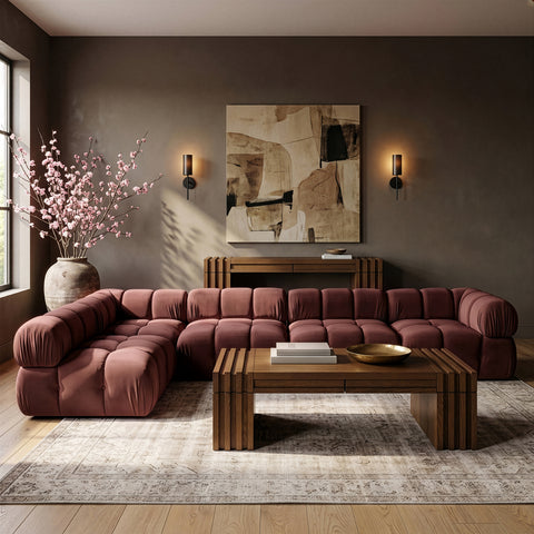 Camden Rose Velvet Performance Fabric Upholstered Sectional, 5-Piece (Style 4)