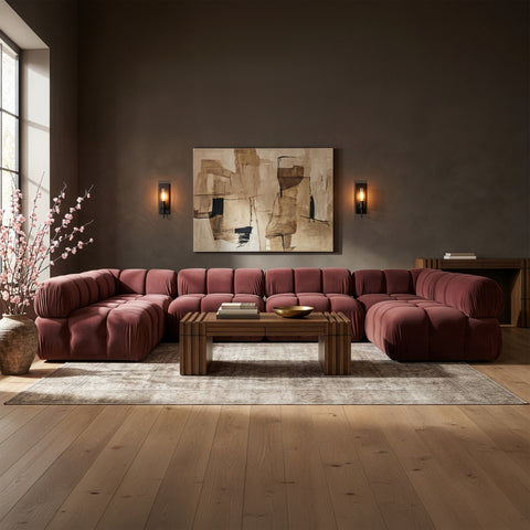 Camden Rose Velvet Performance Fabric Upholstered Sectional, 6-Piece (Style 3)