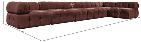 Camden Rose Velvet Performance Fabric Upholstered Sectional, 6-Piece (Style 6)
