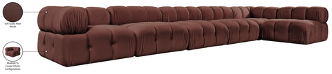 Camden Rose Velvet Performance Fabric Upholstered Sectional, 6-Piece (Style 6)