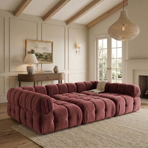 Camden Rose Velvet Performance Fabric Upholstered Sectional, 6-Piece (Style 8)