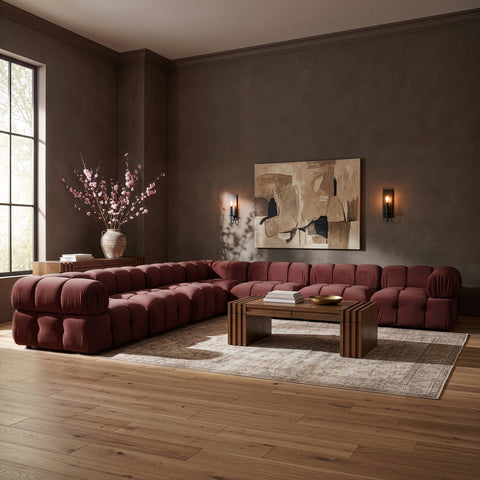 Camden Rose Velvet Performance Fabric Upholstered Sectional, 7-Piece
