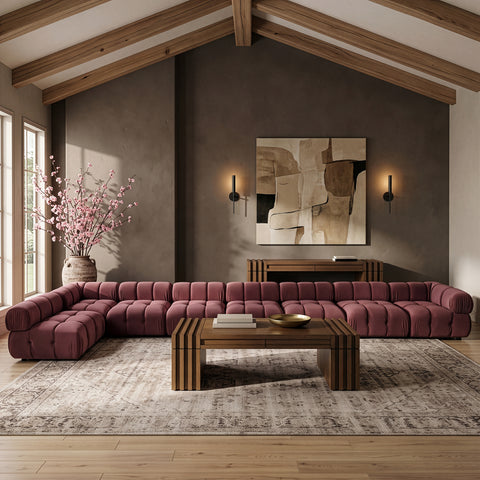 Camden Rose Velvet Performance Fabric Upholstered Sectional, 8-Piece (Style 4)